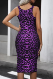Sexy Leopard Print Sleeveless U Neck Wrapped Skirt Vest Tank Bodycon Midi Dresses