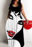 Sexy Casual Figure Print Backless Sleeveless Spaghetti Strap Loose Long Maxi Tank Dresses