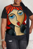 Casual 3D Face Print O Neck Short Sleeve Baggy Graphic T Shirt