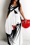 Sexy Casual Figure Print Backless Sleeveless Spaghetti Strap Loose Long Maxi Tank Dresses