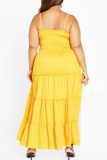 Sexy Casual Sleeveless Backless Spaghetti Strap Drawsting Ruffle Hem Long Plus Size Cami Vacation Maxi Dresses