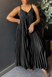 Sexy Casual Backless Sleeveless Ruched Spaghetti Strap Long Loose Cami Maxi Dresses
