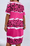 Daily Striped Print O Neck Short Sleeve Straight Plus Size T-shirt Midi Dresses
