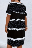 Daily Striped Print O Neck Short Sleeve Straight Plus Size T-shirt Midi Dresses