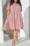 Casual Daily V Neck Short Sleeve Ruffle Hem Front Lace Up Plus Size A Line Mini Dresses
