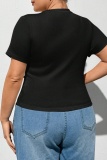 Casual O Neck Short Sleeve Front Slit Ruched Plus Size Fitted T Shirts