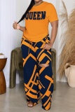 Casual Letter Print O Neck Short Sleeve Oversized T Shirt and Pant Set Two Piece Trouser Sets