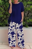 Casual Floral Print O Neck Short Sleeve Oversized Loose T Shirt And Wide Leg Pants 2 Piece Set Trousers