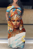 Casual Print Basic V Neck Long Dress Dresses