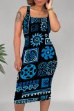 Casual Geometric Print U Neck Sleeveless Bodycon Midi Tank Dresses