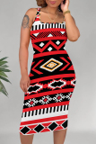 Casual Geometric Print U Neck Sleeveless Bodycon Midi Tank Dresses