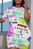 Casual Pattern Print O Neck Short Sleeve Oversize T Shirt And Shorts Two Pieces Matching Sets