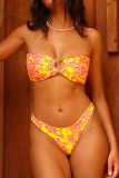 Sexy Floral Print Backless Lace Up Bikini Sets Vacation Beach Two Pieces Swimwears (With Paddings)