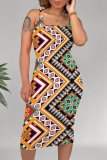 Casual Geometric Print U Neck Sleeveless Bodycon Midi Tank Dresses
