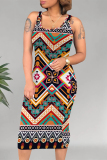 Casual Geometric Print U Neck Sleeveless Bodycon Midi Tank Dresses