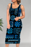 Casual Geometric Print U Neck Sleeveless Bodycon Midi Tank Dresses