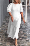 Casual O Neck Hubble-Bubble Sleeve Hollow Out Long Vacation Loose Midi Dresses