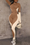 Khaki Sportswear Solid Long Sleeve Two Pieces
