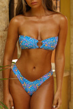 Sexy Floral Print Backless Lace Up Bikini Sets Vacation Beach Two Pieces Swimwears (With Paddings)