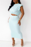 Casual O Neck Sleeveless Crop Tops And Midi Skirt Vacation 2 Piece Dress