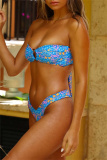 Sexy Floral Print Backless Lace Up Bikini Sets Vacation Beach Two Pieces Swimwears (With Paddings)