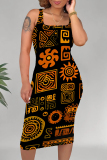 Casual Geometric Print U Neck Sleeveless Bodycon Midi Tank Dresses