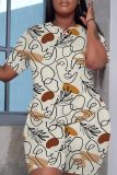 Casual Pattern Print O Neck Short Sleeve Oversize T Shirt And Shorts Two Pieces Matching Sets