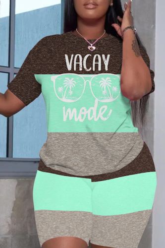 Casual Pattern Print O Neck Short Sleeve Oversize T Shirt And Shorts Two Pieces Matching Sets