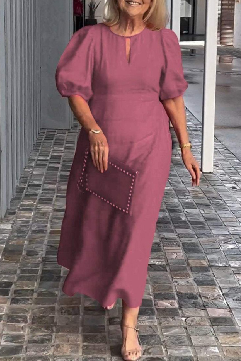 Wholesale Casual O Neck Hubble-Bubble Sleeve Hollow Out Long Vacation ...
