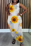 Casual Floral Print U Neck Sleeveless Long Loose Plus Size Bodycon Tank Maxi Dresses