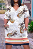 Casual Graphics Print Basic V Neck Short Sleeve Pockets Loose Midi T-shirt Dress