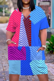 Casual African Graphic Print V Neck Short Sleeve Loose Plus Size Vacation T Shirt Midi Dress