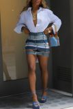 Sexy High Waist Hollow Out Pocket Buttons Skinny Denim Mini Skirts