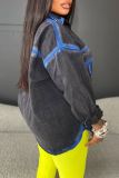 Casual Smiley Face Print Turndown Collar Long Sleeve Pockets Denim Jacket (Subject To The Actual Object)