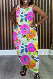 Casual Floral Print U Neck Sleeveless Long Loose Plus Size Bodycon Tank Maxi Dresses