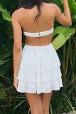 Flower Shape Backless Sleeveless Lace Up Cut Out Ruffle Tiered Hem Cake Skirt Party Halter Mini Dresses
