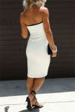 Sexy Striped Print Backless Strapless Sleeveless Hollow Out Vacation Tube Bodycon Midi Dresses