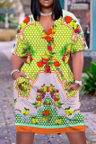 Casual Graphics Print Basic V Neck Short Sleeve Pockets Loose Midi T-shirt Dress