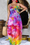 Sexy Ombre Rainbow Backless Sleeveless Spaghetti Strap Long Loose Vacation Slip Maxi Dress