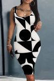Casual Pattern Print U Neck Sleeveless Vest Bodycon Midi Tank Dresses