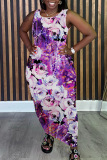 Casual Floral Print U Neck Sleeveless Long Loose Plus Size Bodycon Tank Maxi Dresses