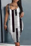 Casual Pattern Print U Neck Sleeveless Vest Bodycon Midi Tank Dresses
