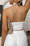 Street Backless Sleeveless Buttons Halter Crop Tops And Shorts Two Pieces Shorts Sets