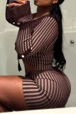 Casual Striped Print V Neck Long Sleeve Irregular Hem Crop Tops And Shorts Two Pieces Shorts Sets