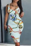Casual Pattern Print U Neck Sleeveless Vest Bodycon Midi Tank Dresses