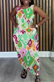Casual Floral Print U Neck Sleeveless Long Loose Plus Size Bodycon Tank Maxi Dresses