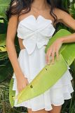 Flower Shape Backless Sleeveless Lace Up Cut Out Ruffle Tiered Hem Cake Skirt Party Halter Mini Dresses