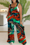 Casual Tie Dye Print Backless Square Neck Sleeveless Regular Wide Leg Overall Jumpsuits