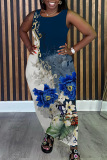 Casual Floral Print U Neck Sleeveless Long Loose Plus Size Bodycon Tank Maxi Dresses