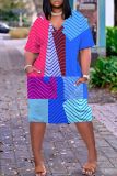 Casual African Graphic Print V Neck Short Sleeve Loose Plus Size Vacation T Shirt Midi Dress